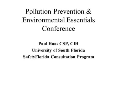 Pollution Prevention & Environmental Essentials Conference