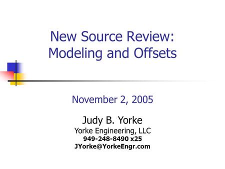 New Source Review: Modeling and Offsets