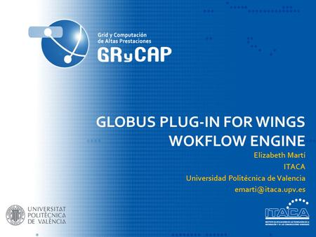 GLOBUS PLUG-IN FOR WINGS WOKFLOW ENGINE Elizabeth Martí ITACA Universidad Politécnica de Valencia