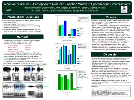 Function words are often reduced or even deleted in casual conversation (Fig. 1). Pairs may neutralize: he’s/he was, we’re/we were What sources of information.