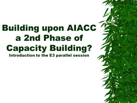 Building upon AIACC a 2nd Phase of Capacity Building? Introduction to the E3 parallel session.