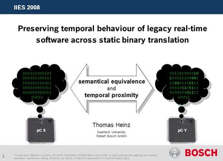 1 IIES 2008 Thomas Heinz (Saarland University, CR/AEA3) | 22/03/2008 | © Robert Bosch GmbH 2008. All rights reserved, also regarding any disposal, exploitation,