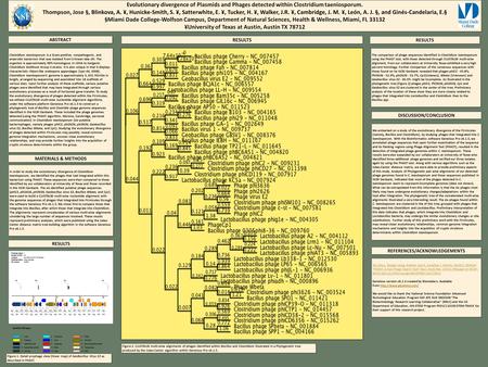 Evolutionary divergence of Plasmids and Phages detected within Clostridium taeniosporum. Thompson, Jose §, Blinkova, A. ¥, Hunicke-Smith, S. ¥, Satterwhite,