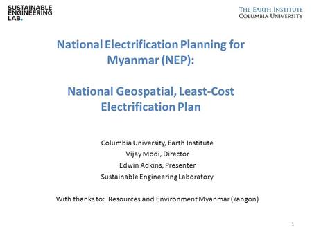 National Electrification Planning for Myanmar (NEP):