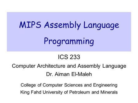 MIPS Assembly Language Programming