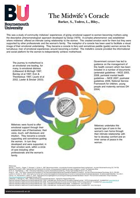 The Midwife’s Coracle Barker, S., Todres, L., Biley., This was a study of community midwives' experiences of giving emotional support to women becoming.