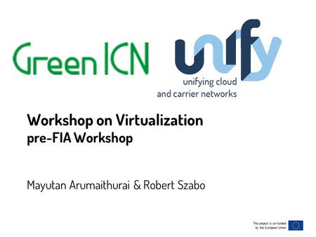 This project is co-funded by the European Union This project is co-funded by the European Union Workshop on Virtualization pre-FIA Workshop Mayutan Arumaithurai.