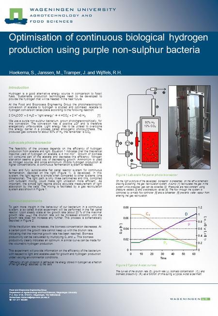 Hoekema, S., Janssen, M., Tramper, J. and Wijffels, R.H. Introduction Hydrogen is a good alternative energy source in comparison to fossil fuels. Sustainable.