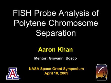 FISH Probe Analysis of Polytene Chromosome Separation 1 Aaron Khan Mentor: Giovanni Bosco NASA Space Grant Symposium April 18, 2009.