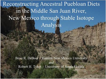 Reconstructing Ancestral Puebloan Diets in the Middle San Juan River, New Mexico through Stable Isotope Analysis Beau R. DeBoer – Eastern New Mexico University.