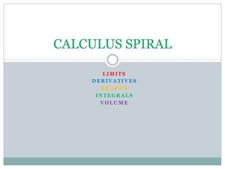 LIMITS DERIVATIVES GRAPHS INTEGRALS VOLUME CALCULUS SPIRAL.