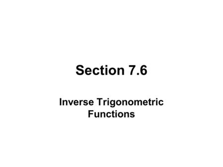 Inverse Trigonometric Functions