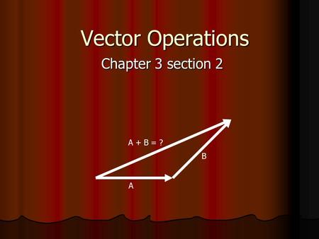 Vector Operations Chapter 3 section 2 A + B = ? B A.