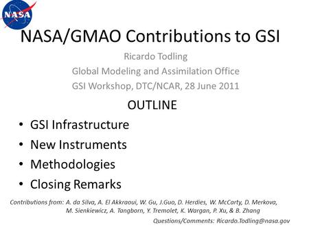 NASA/GMAO Contributions to GSI