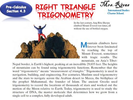 International Studies Charter School. Right Triangle Trigonometry