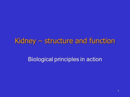 1 Kidney – structure and function Biological principles in action.