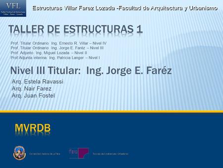 Prof. Titular Ordinario Ing. Ernesto R. Villar – Nivel IV Prof. Titular Ordinario Ing. Jorge E. Faréz – Nivel III Prof. Adjunto Ing. Miguel Lozada – Nivel.