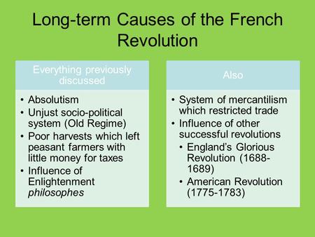 Long-term Causes of the French Revolution