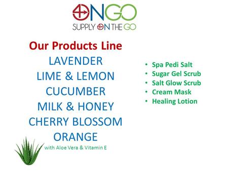 Our Products Line LAVENDER LIME & LEMON CUCUMBER MILK & HONEY CHERRY BLOSSOM ORANGE with Aloe Vera & Vitamin E Spa Pedi Salt Sugar Gel Scrub Salt Glow.