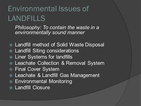 Environmental Issues of LANDFILLS