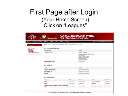 First Page after Login (Your Home Screen) Click on “Leagues”