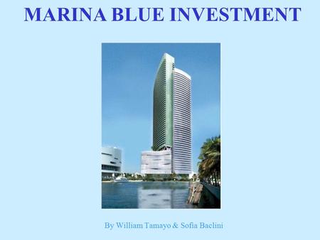 By William Tamayo & Sofia Baclini MARINA BLUE INVESTMENT.