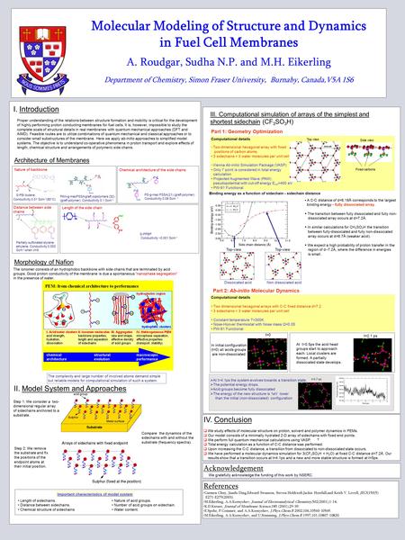 Molecular Modeling of Structure and Dynamics in Fuel Cell Membranes A. Roudgar, Sudha N.P. and M.H. Eikerling Department of Chemistry, Simon Fraser University,