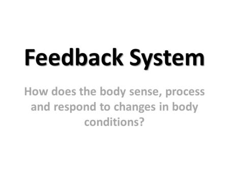 Feedback System How does the body sense, process and respond to changes in body conditions?