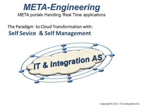 META-Engineering META portals Handling Real Time applications Copyright © 2012 IT & Integration AS The Paradigm to Cloud Transformation with: Self Sevice.