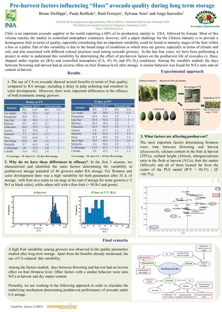 Pre-harvest factors influencing “Hass” avocado quality during long term storage Bruno Defilippi 1, Paula Robledo 1, Raúl Ferreyra 1, Sylvana Soto 1 and.