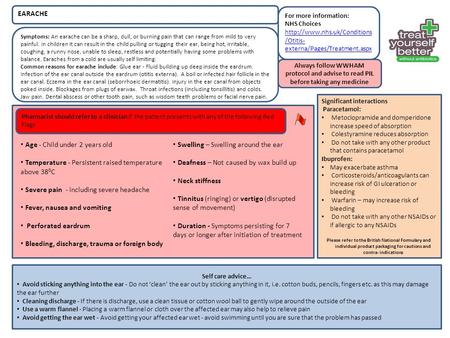 For more information: NHS Choices  /Otitis- externa/Pages/Treatment.aspx  /Otitis- externa/Pages/Treatment.aspx.