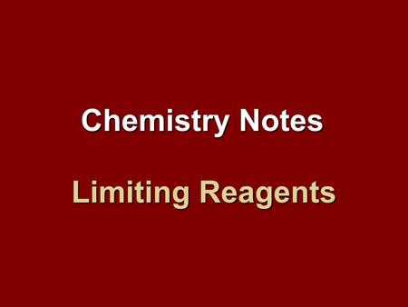 Limiting Reagents Chemistry Notes. What are limiting reagents? Up until now, we have assumed that all reactants are used up in a reaction. In actuality,