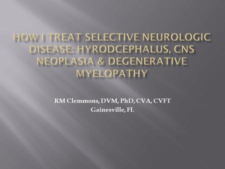 RM Clemmons, DVM, PhD, CVA, CVFT Gainesville, FL