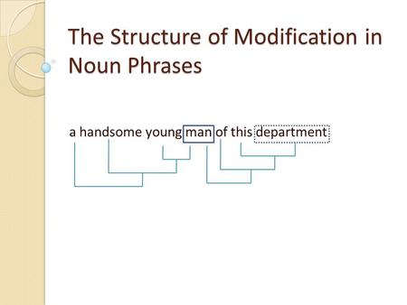 The Structure of Modification in Noun Phrases a handsome young man of this department.