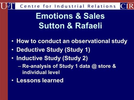 Emotions & Sales Sutton & Rafaeli