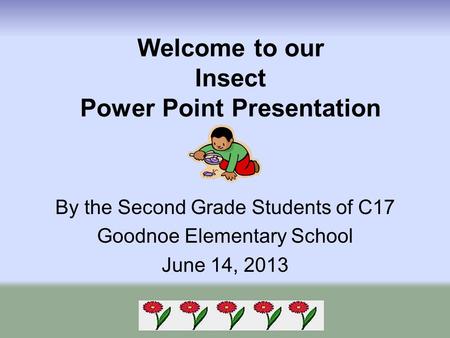 Welcome to our Insect Power Point Presentation By the Second Grade Students of C17 Goodnoe Elementary School June 14, 2013.