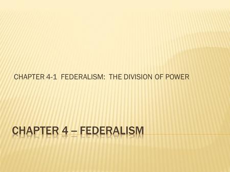 CHAPTER 4-1 FEDERALISM: THE DIVISION OF POWER.  Men must register for selective service at 18  Most employers must pay minimum wage  No person can.