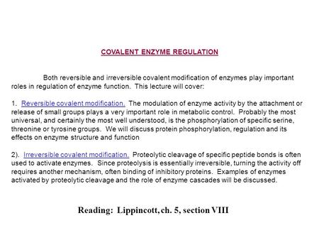 COVALENT ENZYME REGULATION