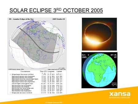 © Copyright Xansa plc 20051 SOLAR ECLIPSE 3 RD OCTOBER 2005.