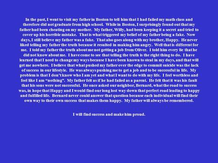 In the past, I went to visit my father in Boston to tell him that I had failed my math class and therefore did not graduate from high school. While in.