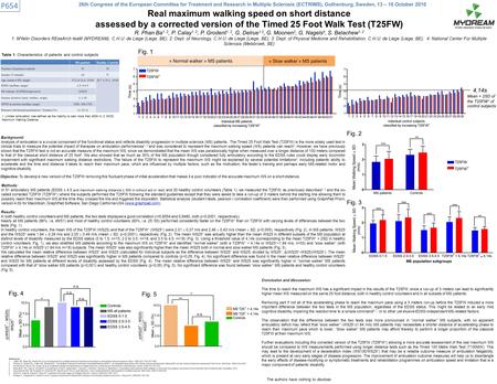 Real maximum walking speed on short distance assessed by a corrected version of the Timed 25 Foot Walk Test (T25FW) R. Phan Ba 1, 2, P. Calay 1, 2, P.