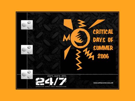 2 ID#: NSC-70C&M060009 (0906) CDS Will You Survive Summer 2006? A Message from the Naval Safety Center The “critical days” pose greater risks for several.