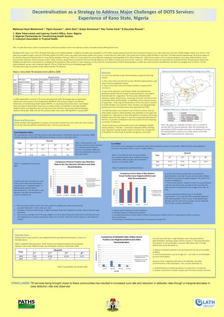 Decentralisation as a Strategy to Address Major Challenges of DOTS Services: Experience of Kano State, Nigeria Mahmoud Nasir Mohammed 1, Tijjani Hussaini.