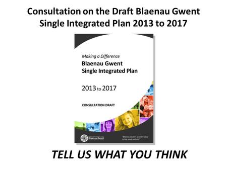 TELL US WHAT YOU THINK Consultation on the Draft Blaenau Gwent Single Integrated Plan 2013 to 2017.