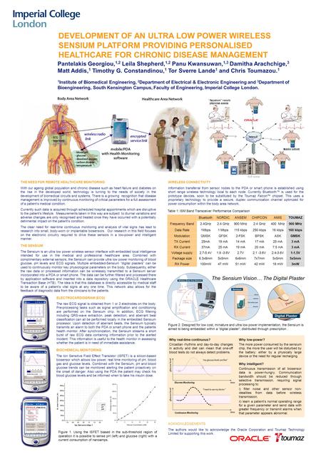 DEVELOPMENT OF AN ULTRA LOW POWER WIRELESS SENSIUM PLATFORM PROVIDING PERSONALISED HEALTHCARE FOR CHRONIC DISEASE MANAGEMENT Pantelakis Georgiou, 1,2 Leila.