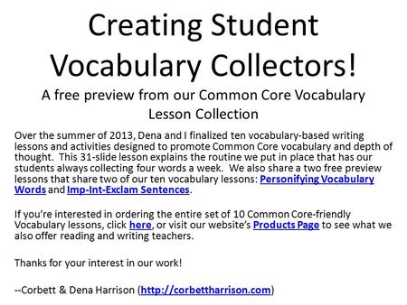 Creating Student Vocabulary Collectors