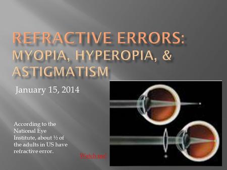 January 15, 2014 Watch me! According to the National Eye Institute, about ½ of the adults in US have refractive error.