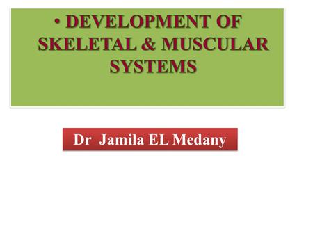 Dr Jamila EL Medany. OBJECTIVES At the end of the lecture, students should be able to:  List the different parts of mesoderm and the different divisions.