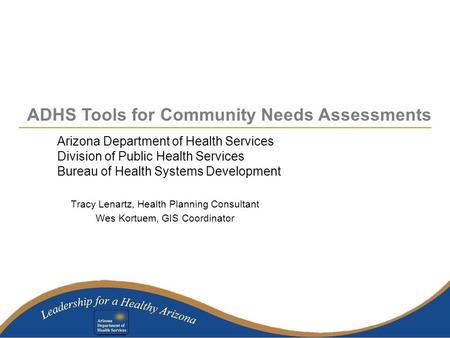 Tracy Lenartz, Health Planning Consultant Wes Kortuem, GIS Coordinator Arizona Department of Health Services Division of Public Health Services Bureau.