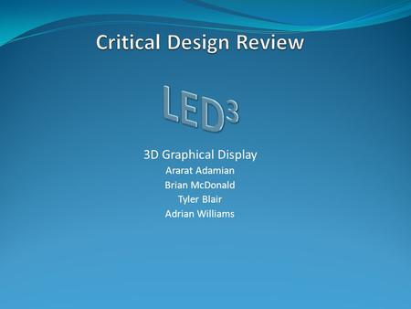 3D Graphical Display Ararat Adamian Brian McDonald Tyler Blair Adrian Williams.